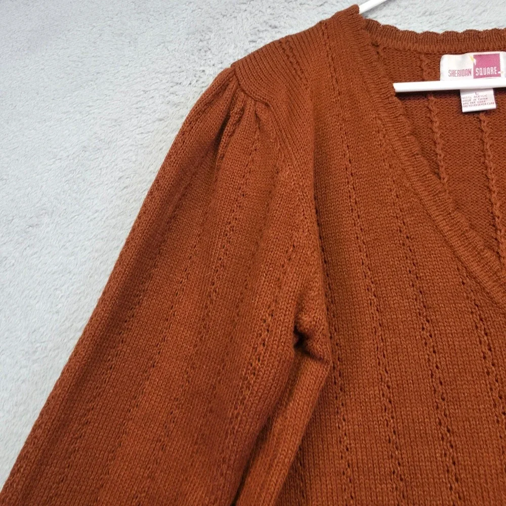 Sheridan Square Cardigan Womens L Orange Button Up Scalloped Cottagecore Grandma